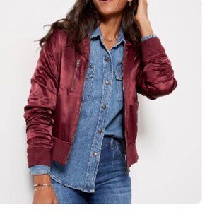 Evereve Satin Bomber Jacket in Wine Burgundy